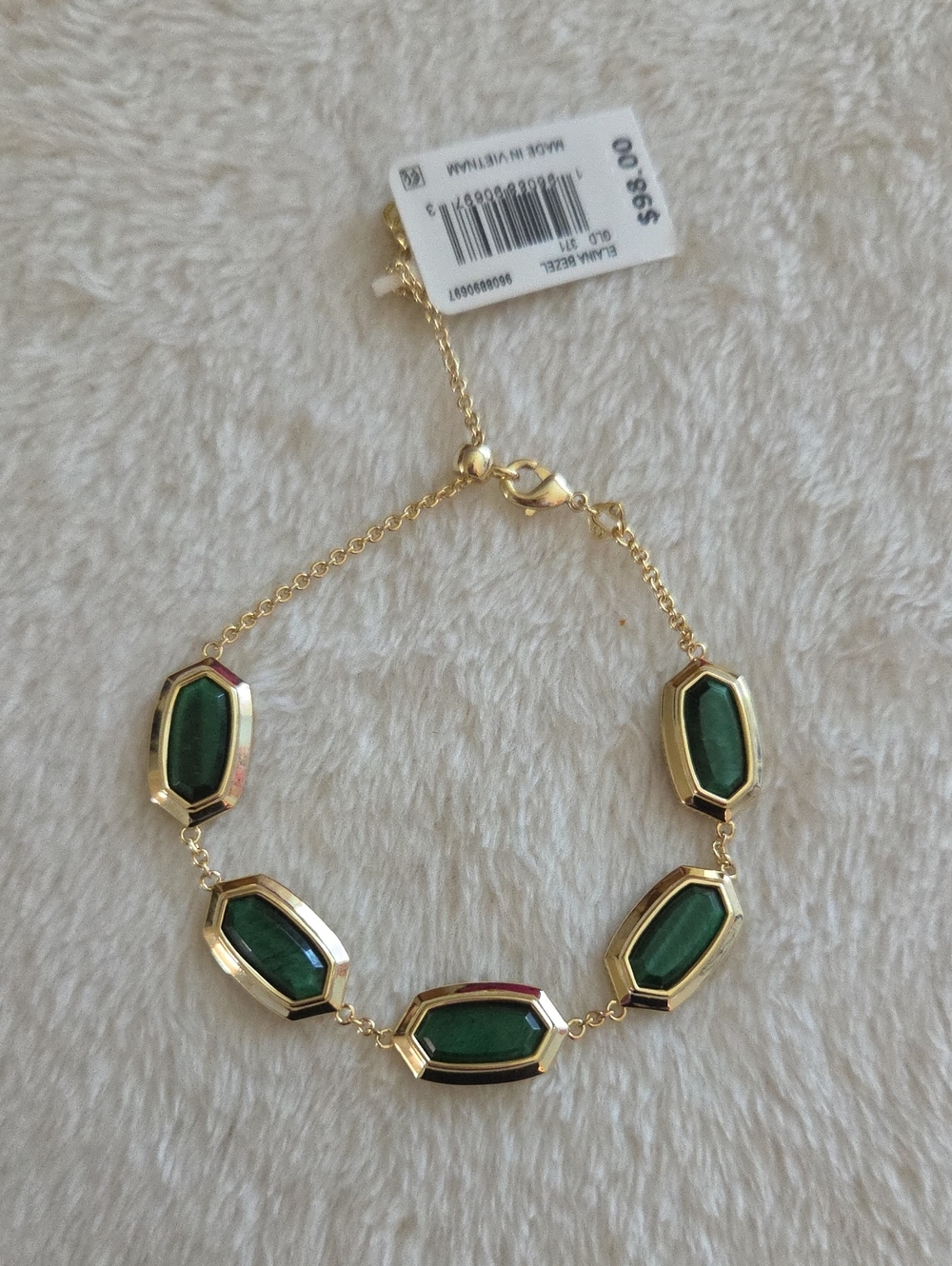 NEW KENDRA SCOTT Elaina Bezel delicate chain bracelet Green Tiger's Eye